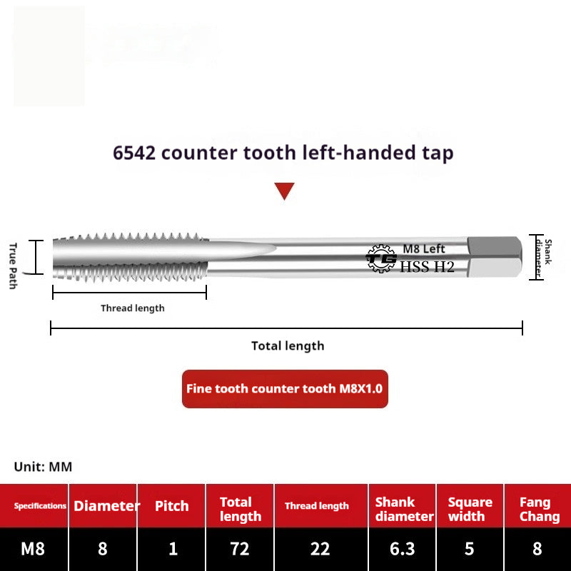 2112-M2 reverse thread machine with tap stainless steel special left tooth straight groove tap, left rotary wire tap, high-speed steel tapping Shandong Denso Pricision Tools Co.,Ltd.